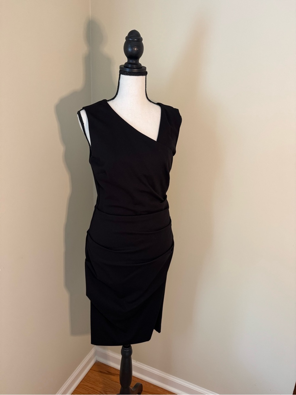 Nicole Miller Elegant Black One-Shoulder Asymmetrical Sheath Dress